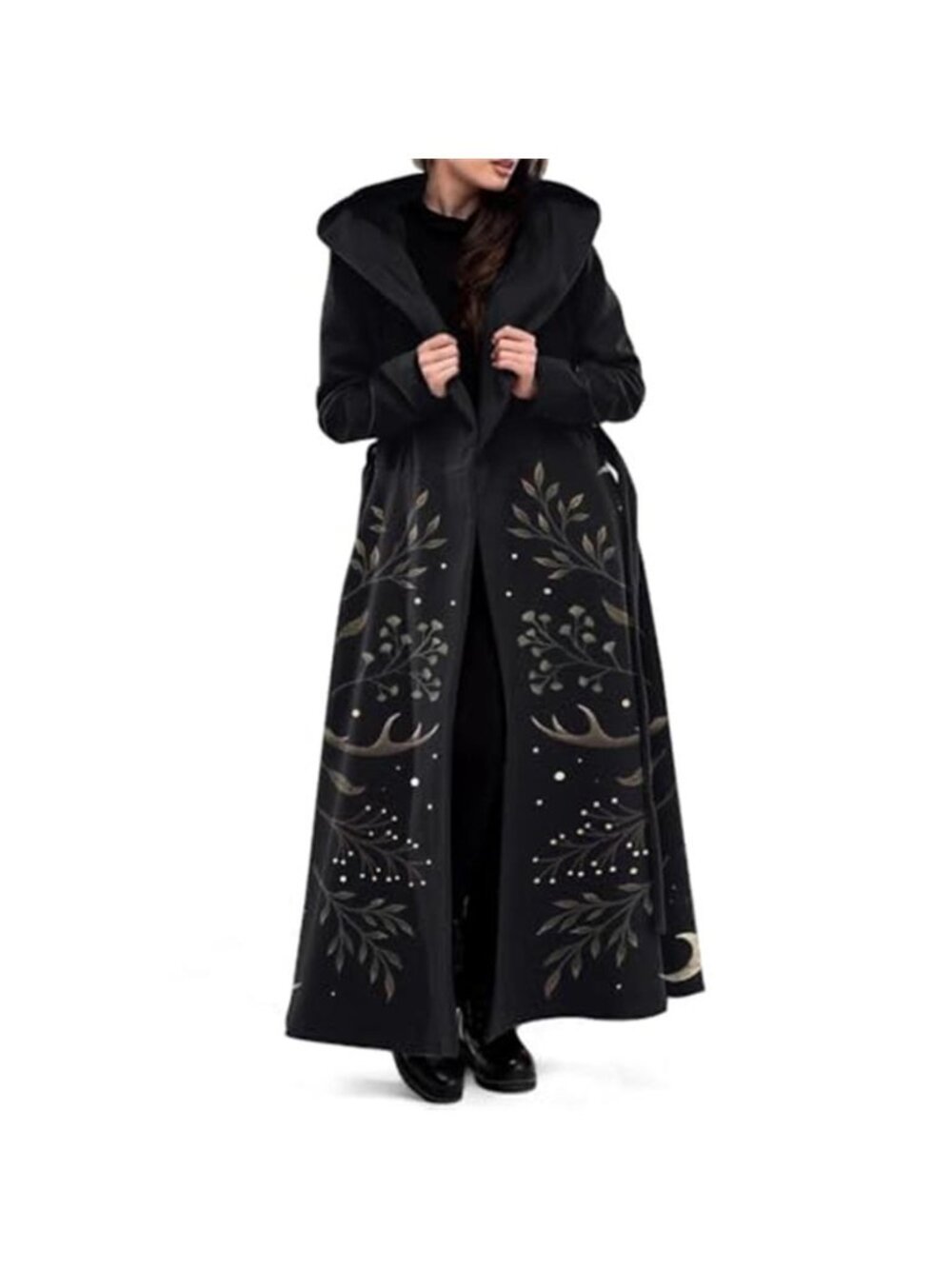 Women's Long Fleece Trench Coat Gothic Winter Open Front Belted Overcoat - Picture 2 of 6